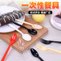 Plastic disposable spoon fork fork spoon Fruit fork Cake fork Long ice cream dessert thickened transparent tableware
