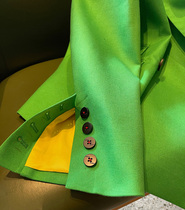 2021 autumn new green double-breasted skinny big blazer womens patch decoration Stitching small suit tide