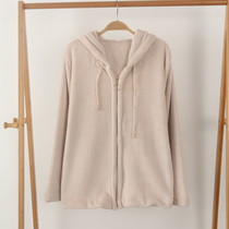 Foreign trade ladies cardigan style silky flannel coral velvet with hat homewear pajamas single top jacket spring and autumn