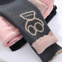 Girl Beats Bottom Pants Plus Suede Thickened Children Autumn Winter Pants Integrated Suede Warm Foreign Pants Foreign Air Women Baby Winter Clothing