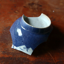 Qingdai Kangxi Yongzheng sprinkled with blue color open window green flower bowl remnant porcelain piece specimen Ming and Qing ancient porcelain sheet old porcelain sheet