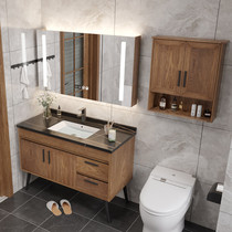 Full solid wood bathroom cabinet Modern simple Nordic floor rock plate Wash basin Wash basin cabinet basin toilet wash
