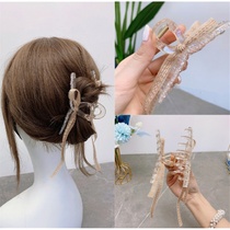 Clip clip flower ribbon bow headgear female hairclip back head banghai clip hair accessories summer