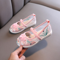 Hanfu Girl Costume Super fairy embroidered shoes little girl ancient style summer Net shoes Chinese style baby old Beijing cloth shoes