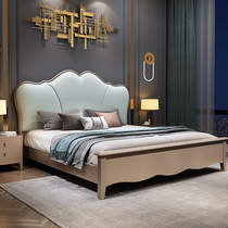 Solid wood bed double 1 8 meters Italian light luxury Napa leather wedding bed American net Red master bedroom 1 5 meters modern and simple