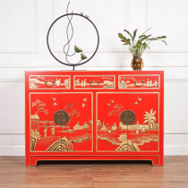 Chinese style solid wood retro entrance porch cabinet painted locker cupboard custom living room home door side cabinet shoe cabinet