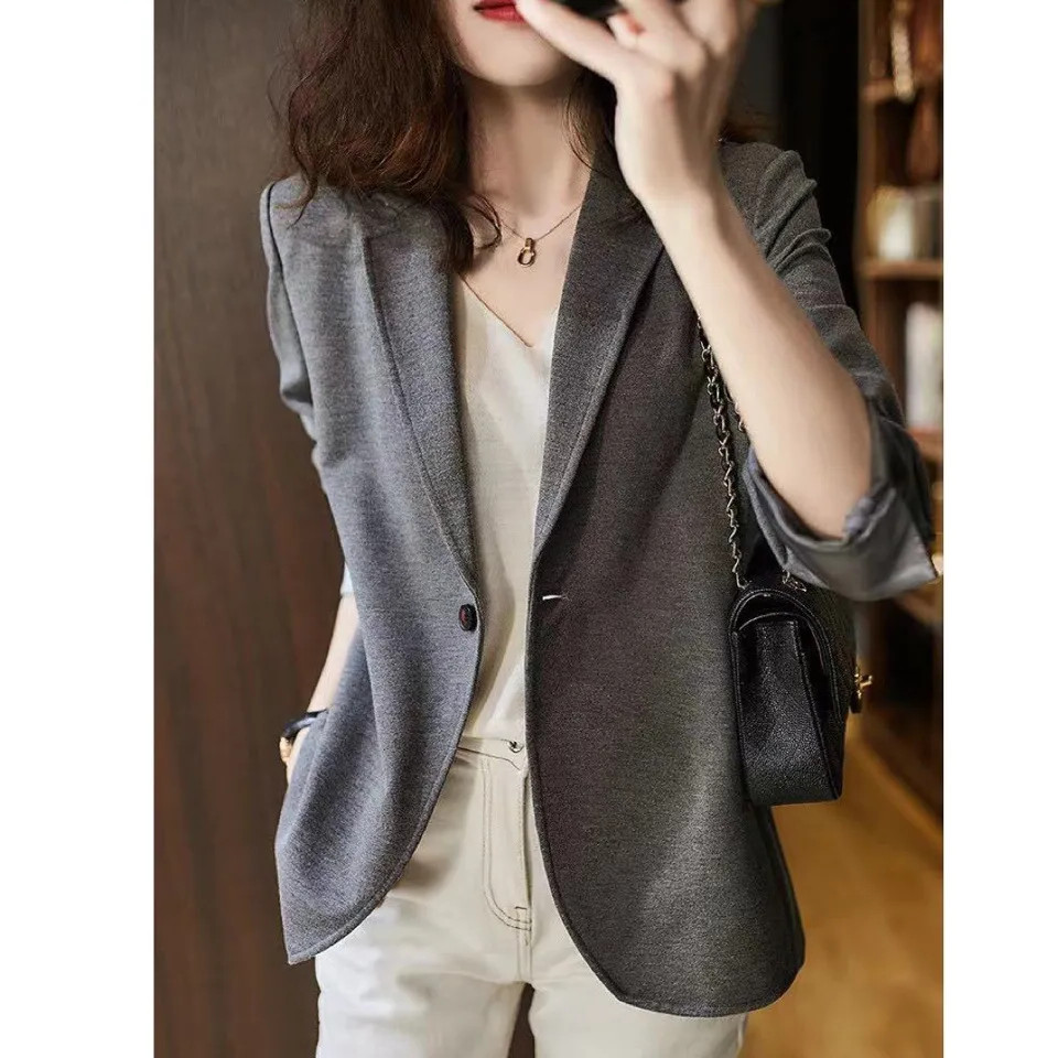 One Button Elastic Suit Coat for Women Early Autumn 2023 New Style Small and Versatile Short Suit Trend