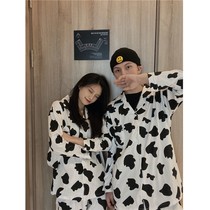 ins wind net red couple pajamas Spring and autumn men and women cute Japanese small cows can wear long-sleeved home clothes