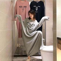 Night dress womens spring and autumn long knee-high student Korean version cute loose large size womens pajamas Autumn womens spring and Autumn home clothes