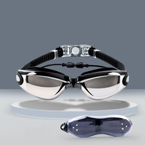 Large-framed swimming glasses electroplated flat waterproof and anti-fog for men and women adult comfortable casual earplugs one swimming goggles