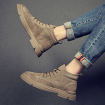 Martin Boots Mens Mid-Gang Leather Autumn and Winter Large Size Soft-soled Casual Boots Anti-Velvet Leather Shoes