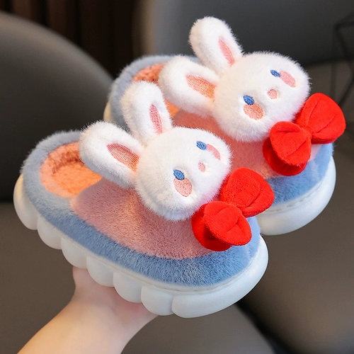 Детские демисезонные тапочки, милый плюшевый детский кролик, нескользящие туфли