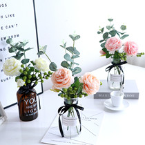 Simulation Western peony rose dew lotus transparent glass Nordic small fresh vase table potted living room decoration