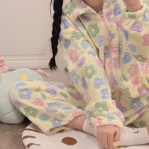 Fresh girl nightdress coral velvet pajamas female autumn and winter thick plus velvet cute student zipper home suit