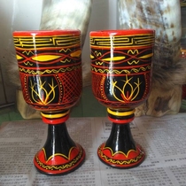 Yi wine glass Liangshan Yi lacquerware hand-painted Earth lacquer Yi wooden wine cup beer glass goblet straight Cup