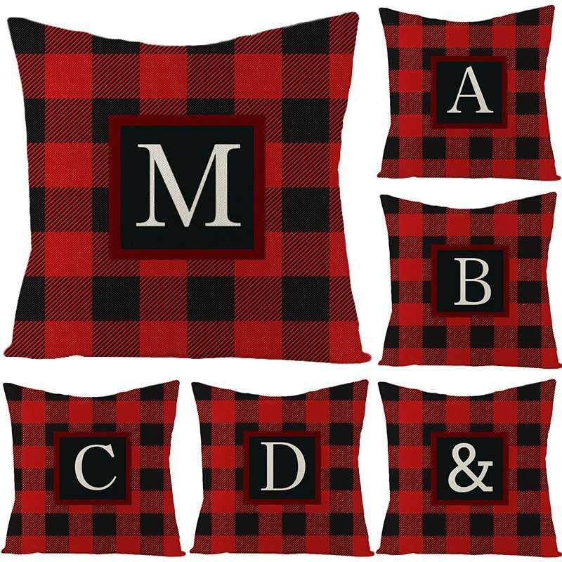 Red grid creative letter Christmas pillowcase custom peach velvet pillowcase Nordic square cushion pillowcase