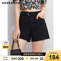  Red sleeve black jeans womens small summer 2021 new thin and wild washed raw edge A-line shorts
