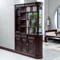 New Chinese style entrance cabinet Full solid wood partition room hall cabinet Living room screen Golden pear wood double-sided carved foyer wine cabinet