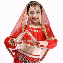 Feimei Childrens Belly Dance Headdress Veil Tianzhu Girl Indian Dance Head Chain Veil Oriental Dance Turban
