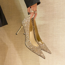 Main Wedding Shoes Women Winter Bridal Shoes Show and wedding dress Two wearing crystal shoes 2021 The new high heels are not tiring