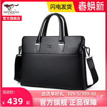 Seven Wolves Briefcase Men Handbag Large Capacity Headlining Bull Leather Business Single Shoulder Casual Brief Satchel Bag