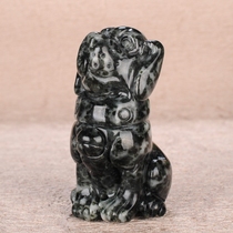 Natural Jade Dushan jade zodiac dog handlebar pendant artificial carving Dushan Jade Wangcai small ornaments play pieces