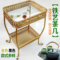  Mahjong machine small coffee table Chess and card room side corners European-style wrought iron glass tea table Balcony flower rack small table