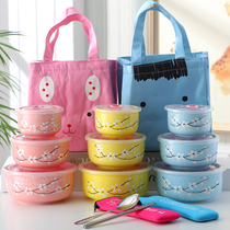 Fresh-keeping bowl three-piece bone china microwave oven sealed bento box tableware refrigerator student lunch box with lid