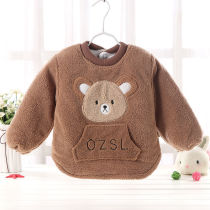 Baby gown childrens long-sleeved clothes baby eating bibs windproof anti-dirty baby velvet and padded anti-dressing