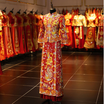 2021 summer and autumn bride Chinese wedding slim dragon and phoenix coat plate gold toast Xiuhe dress imitation hand embroidery slim wedding dress