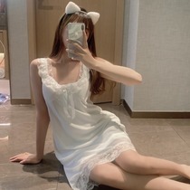 Sleepwear woman Summer Sexy small hanging band Skirt Thin Lace Princess Wind Sleeping Skirt With Chest Cushion Extras to wear a home dress