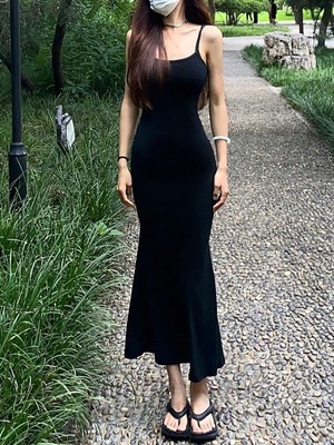 taobao agent Sexy black brace, autumn dress, long skirt, tight, hip-accented, fish tail