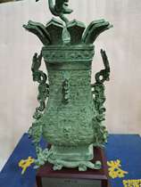 Imitation ancient green bronze instrumental lotus crane square pot Henan Xinzheng unearthed pendulum with red-spotted green rust collection 