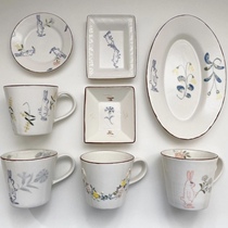 Japanese writer Nakagawa Yoko Rabbit plate flower plate small bowl mug (no words)