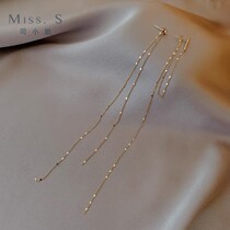 Miss Si 925 silver needle sparkle ultra-thin thin long section exquisite gold ear line stud earrings minimalist small fresh