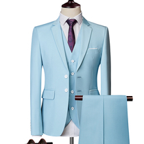 Mens business casual suit suit suit suit set sky blue three-piece QT3002-533 three-piece set-180