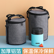 Packed lunch box bag student Hand bag thick simple fashion aluminum foil insulation bag round denim hand bag