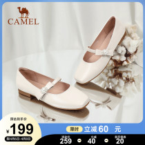 Camel womens shoes 2022 Spring new light mouth retro square head flat bottom lined with Mary Jane sandals womens single shoes