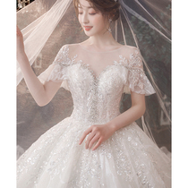 Heavy industry main wedding dress 2021 new bride little tailed high-end luxury palace style French advanced winter