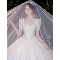 French main wedding dress 2021 new bride Starry Sky luxury palace tailing small man in the same summer