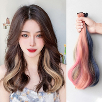 Hanging ear dyed curly hair film color pick-up wig female one-piece simulation hair without trace hair hair hair wig long hair