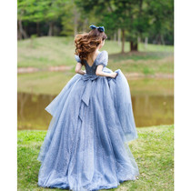 Evening dress 2021 autumn and winter New Blue Dream fairy air test adult birthday party engagement dress women