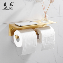 Nordic bathroom double roll paper holder Free hole toilet paper Mobile phone shelf Brushed gold toilet paper toilet tissue box