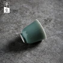 Half-life porcelain square Jingdezhen ceramic handmade color glaze green gray glaze incense cup Tea cup Guest cup Kung Fu tea set