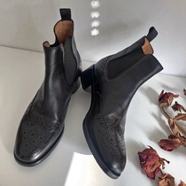 Handmade shoes by chendan Chen Dan womens shoes Joker short boots stretch a pedal middle heel Chelsea boots short tube