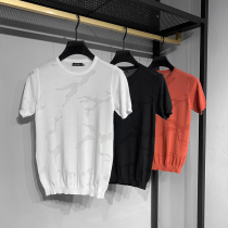 Summer new mens camouflage hollow half sleeve ice silk sweater youth popular short-sleeved T-shirt solid color thin tide