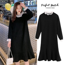 Pregnant women autumn dress 2021 New lace knitted skirt tide mom spring and autumn fashion autumn winter bottoming