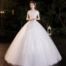 Main wedding dress 2021 new bride little man shoulder luxury big tail champagne Heben style dress simple