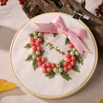 Hand embroidered diy fabric material bag three-dimensional production beginner silk belt embroidery honey fruit 3D wedding couple European style