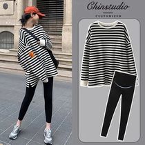 Pregnant womens clothing spring dress Long sleeves Fashion new two sets Loose Long Sleeves Foreign Air Out Temperament Striped Blouse